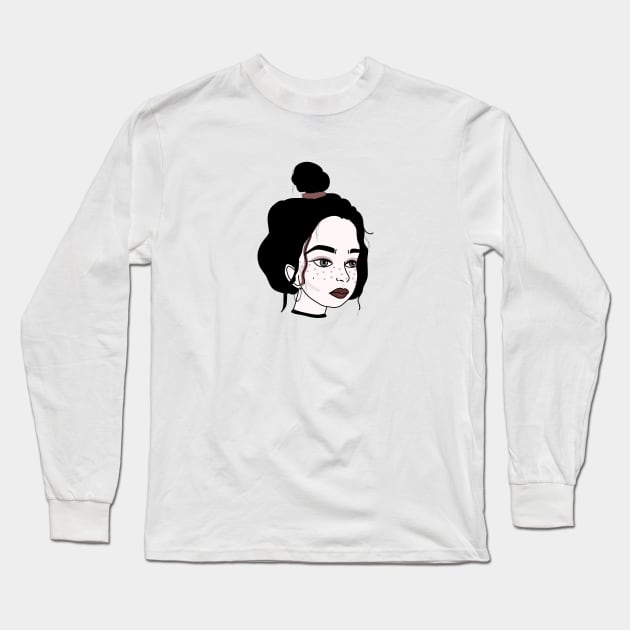 girl with freckles Long Sleeve T-Shirt by ventumpluviam